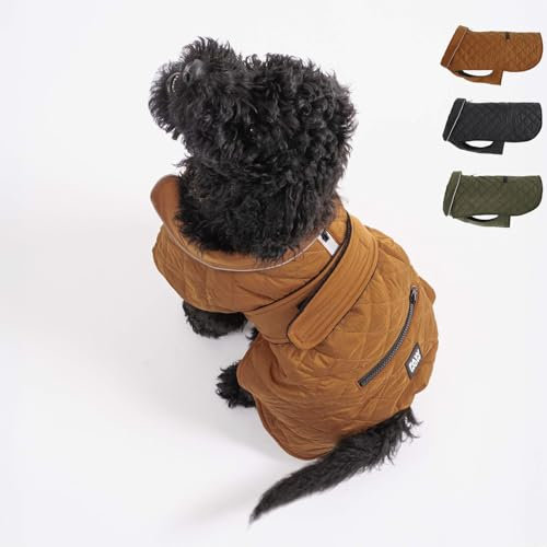 PAW WOW Fritz Hundemantel | Hundejacke mit Bauchschutz und Klettverschluss | Hundejacke Winter für kleine und mittelgroße Hunde (Braun, M)
