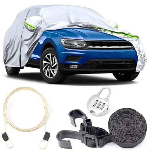 Autoabdeckung Vollgarage mit Langen Reflektierenden Streifen, Kompatibel mit VW Touran 2003-2024, Auto Abdeckplane Sonnenschutz wasserdichte Hagelschutz Regenfest Schneesicher Kratzfest (Silber)