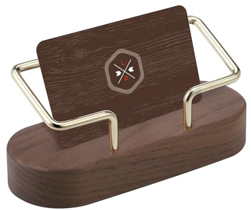 JIANTA Porta Biglietti da Visita in Legno con Bordo in Metallo per Negozio, Stand Fieristico, Scrivania, Reception, Ufficio