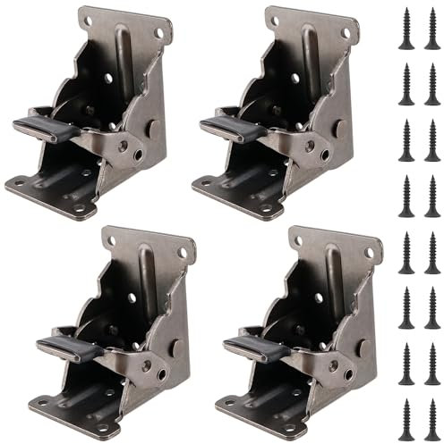 JOIKIT 4 PCS Folding Hinges, 90 Degree Self Locking Hinges, Table Extension Bracket, Folding Table Leg Bracket with Screws for Furniture Legs