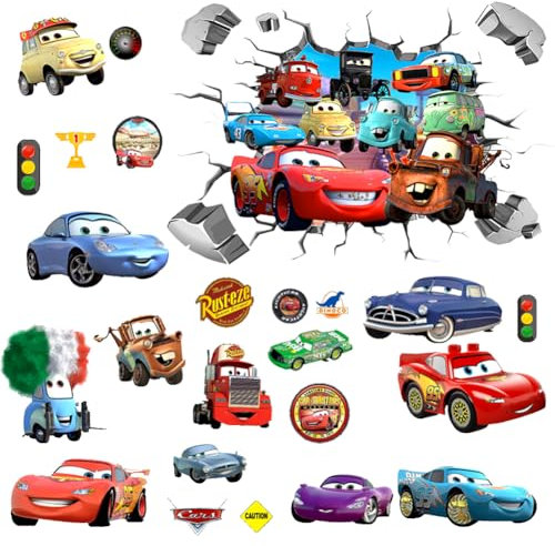 2pcs Cars Wandaufkleber, 3D Karikatur Cars Wandsticker, Lightning Wasserfest Wandaufkleber, Abnehmbare Aufkleber Wall Stickers, für Babyzimmer Wohnzimmer Schlafzimmer Kinderzimmer Hause Wanddekoratio