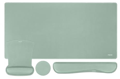 MOSISO Keyboard Mouse Pad Set, Large Gaming Pad&Keyboard Wrist Rest&Mouse Wrist Rest&Coaster, Ergonomic Non-Slip Mousepad&Easy Typing Cushion with Memory Foam for Home Office, Antique Green