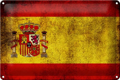 Schild Blech 30x20cm - Made in Germany - Flagge Spanien Fahne Metall Deko Blechschild