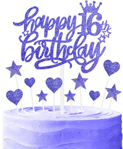 Nachtfall Geburtstag Kuchen Cupcake Toppers, Glitter Kuchen Toppers, Royal Blue Happy 16th Geburtstag Kuchen Toppers, Kuchen Cupcake Topper für Mädchen Jungen 16th Geburtstag Kuchen Dekorationen