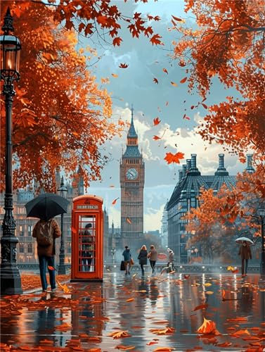 5D Diamond Painting Erwachsene London, Diamant Painting Bilder Herbst Set, Diamant Malerei Strass Stickerei Malerei Painting Set für Erwachsene, Diamond Painting Kinder, Wanddeko Wohnzimmer 30x40cm