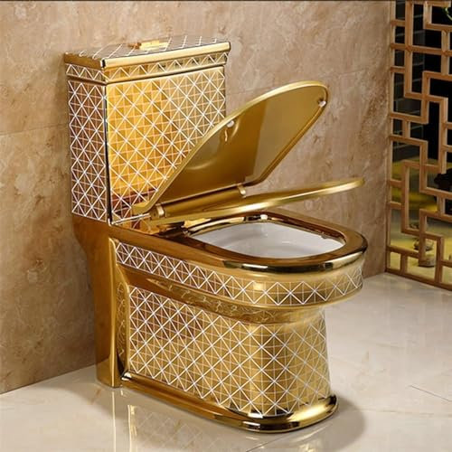 Gold Toilet, One Piece Toilet with Comfort Seat, Toilets for Bathroom Comfort Height Elongated, Modern Dual Flush Toilet, Golden Toilet(26.8x29.9x14.9in(305mm))