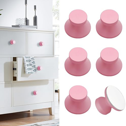 Elistonie 6 Pack Morandi color Aluminum Self-Stick Knobs Pink Self-Adhesive Drawer Knobs No Drilling Cabinet Handle with Adhesive Stick On Handle for Cupboard Cabinet Dresser Window
