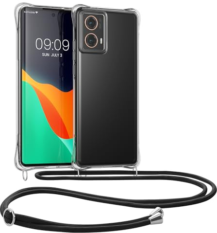 kwmobile Necklace Case kompatibel mit Motorola Moto G85 5G Hülle - Silikon Cover mit Handykette - Band Handyhülle Transparent Schwarz