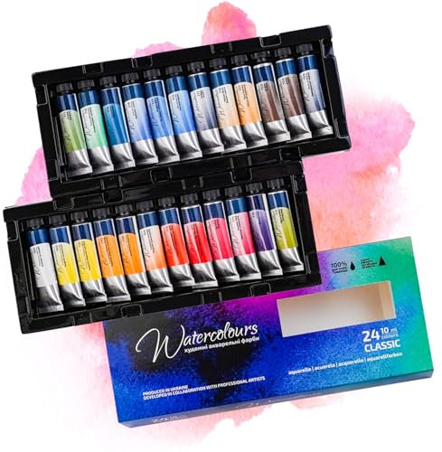 7 Artists Classic Aquarellfarben Rosa Gallery Set 24 x Tuben Lebendige Farben, Hochwertige Künstler-Aquarell, Künstler Aquarellkasten, Aquarell Malkasten