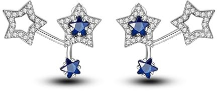 Cycuff 925 Sterling Silber Ohrringe Ohrstecker Bunte Cubic Zirkonia Schmuck Ohrstecker für Frauen Set Ohrring Geschenke für Sie (Saphir-Pentagramm-Ohrstecker)