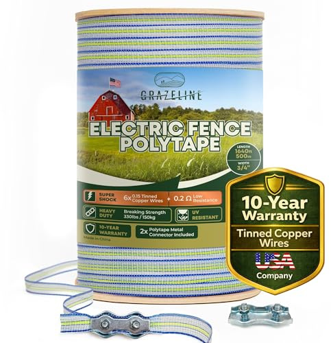 Electric Fence Polytape 1640ft, 3/4 Fence Tape, 6 Tinned Copper Wires