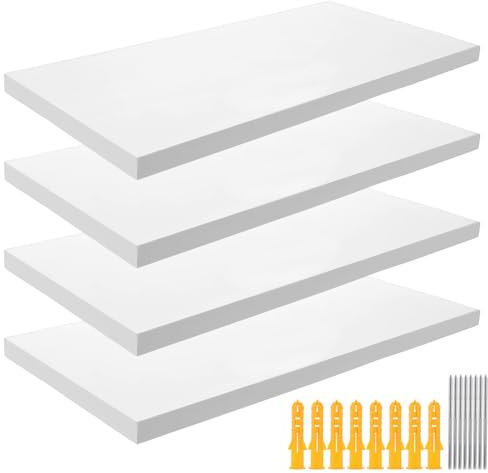 SHUESS 4 Stück Wandregal Weiß, Regale Weiß Wand 40cm Schweberegal Weiss, Regale Wand Holz, Moderne Dekorative Regalbrettmit für Schlafzimmer, Badezimmer, Küche, Büro, Wohnzimmer