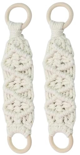 Lot de 2 anneaux porte-serviettes en crochet de 24,9 x 6,1 cm, style bohème en macramé avec anneau en bois, porte-serviettes décoratif polyvalent pour cuisine, salle de bain, porte-serviettes, porte-s