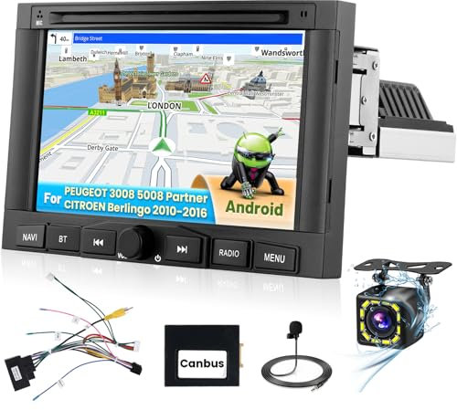 Inefala 7 Touchscreen Autoradio Android 13 per Peugeot 3008 5008 Partner Citroen Berlingo 2010-2016 con Mic+Retrocamera, Stereo Auto 2DIN con GPS Radio FM/RDS WiFi GPS BT USB SWC Mirror Link