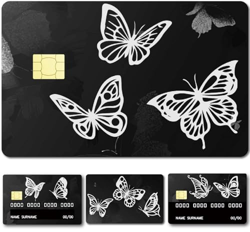 CREATCABIN 4 pz. Adesivo Carta Credito Carta Debito Farfalla Nera Decorazione Carta Personalizzata Impermeabile Rimovibile Protezione Carta Credito Protezione Copertura Adesiva Porta 5.4x8.6cm