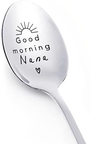 HAFRILY Nana Gifts from Grandchildren Engraved Tea Coffee Spoons for Grandma Mothers Day Birthday Nana's Coffee Spoon Gifts for Coffee Lover (Good Morning Nana)