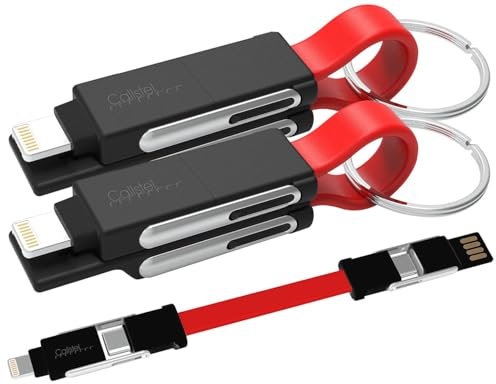 Callstel USB Datenkabel: 2er-Set 6in1-USB-Daten- und Schnellladekabel, 50 Watt, 480 Mbps (Universal Ladekabel 6in1, Schlüsselanhänger-Ladekabel, Handy Ladestation)