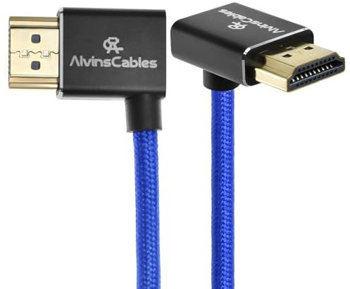 Alvin's Cables 8K HDMI 2.1-Kabel 8K@60Hz 4K@120Hz Hochgeschwindigkeits Spiralkabel für Atomos Ninja, für Feelworld, für Sony FS5 FS7 FX9, BMPCC, für Canon C300 C500, Winkel von links nach oben, Blau