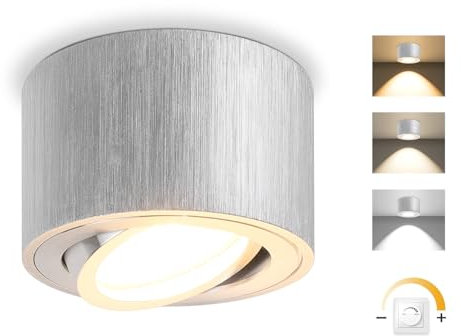 GeyouLux LED Aufbauspot Dimmbar - Extra Flach & 30° Schwenkbar Ø80x50mm Deckenspots Alu Gebürstet - inkl. 5W 500LM LED Modul 230V - 3000K/4000K/6500K Aufbauleuchte Aufputz Spots Aufbaustrahler 1 Stück