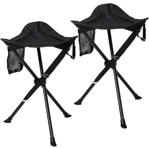 REDCAMP Lot de 2 tabourets trépieds pliants, 56,9 cm, légers et portables pour randonnée, chasse, pêche, noir foncé