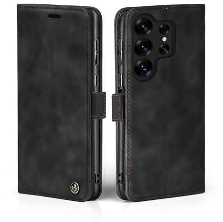 LBH Handyhülle für Samsung Galaxy S25 Ultra in Schwarz mit Karten- und Geldfach Smartphone Hülle mit Standfunktion Flip Case Schutzhülle Magnetverschluss Vintage