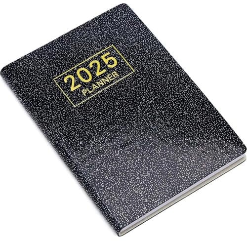 Mini -Planer, 120 Seiten A7 -Taschenkalender 2025, wöchentliche und monatliche Pocket -Planer mit Starlight Black Leder Cover für Zeitmanagement