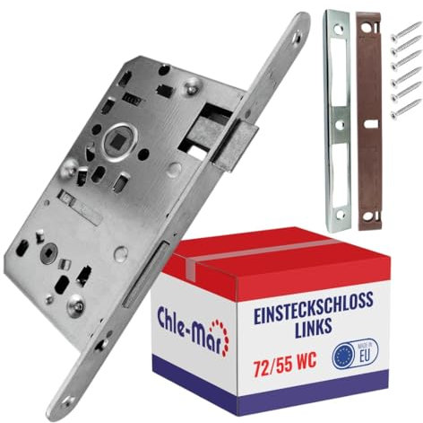 Chle-Mar - Einsteckschloss 72/55 für WC-Tür | Zimmertürschloss für Innen- & Außentüren | Robustes Türschloss für Badezimmertüren | Schlosskasten mit Montagematerial Komplettset