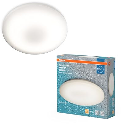 Osram Orbis Sensor-Deckenleuchte Wandleuchte 300mm, spritzwassergeschützte Anbauleuchte in Weiß aus Aluminium, IP44-Schutz, für Bad, Gänge und Flure