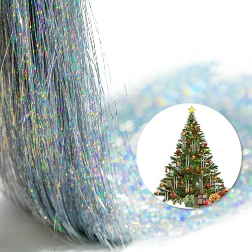 3000 White Tinsel,Tinsel Strands as Angel Hair Tinsel Kit and Silver Christmas Tree Decorations,50cm/19.7in Aluminum Foil Tassel Extra Long Straight Synthetic Tinsel Hair Accessories