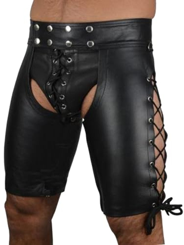 Herren Sexy Wetlook Kurze Hose Slim Fit Stretch Lack Leder Shorts Ouvert Dessous mit Reisverschluss Reizvolle Pants Nachtclub Bar Outfits Leicht Unterwäsche Underwear Latex Slip