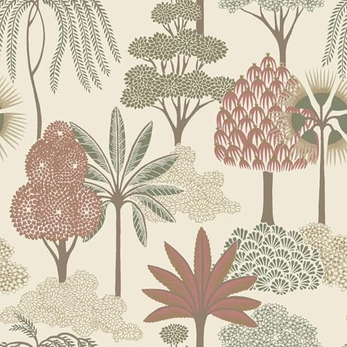 Belgravia Decor Akiko Floral Exotic Garden Trees and Foliage Themed Wallpaper Perfect for DIY Wallcovering, Bedrroms, Living Rooms, Hallways Lounges Pink/Green (2333)