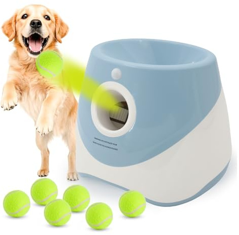 CeyKvo Ballwurfmaschine für Hunde – 6 Bälle, 3 Distanzen, wiederaufladbar | 3 Distanzen (3-9m), 6 Tennisbälle, Akku 4-5h – interaktives Spielzeug für kleine Hunde, indoor & outdoor