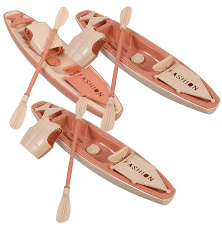 TOYANDONA 3 Stück Kanu Modell 19,5cm Kunststoff Boot Ornament mit Paddel und Schwimmweste für Kuchen Dekoration und Geschenk für Sammler