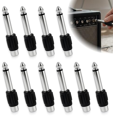 Icyowls 10 pezzi adattatori RCA a jack, adattatore audio jack 6,35 mm, spina 6,35 mm a presa RCA, contatti dorati, compatibile con amplificatore, altoparlanti, mixer, strumenti e home theater