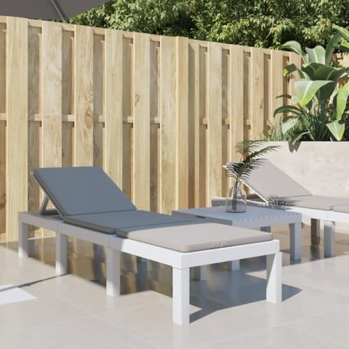 Bucmath Sonnenliege Weiß PP, verstellbar, 195x65x78 cm, mit dick gepolsterter Auflage, Robustes Gartenmöbel Set für Terrasse, Balkon und Garten