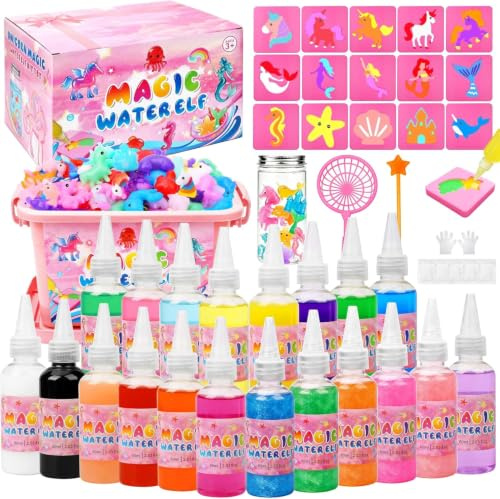 DIY 3DMeerjungfrau Einhorn Magic Water Elf DIY 3D Wasser Gel Spielzeug | Aqua Gelz Bastelset mit 20 Farben &16 Formen für Kinder 4 5 6+ Mädchen Geschenk Geburtstag Weihnachten Ostern
