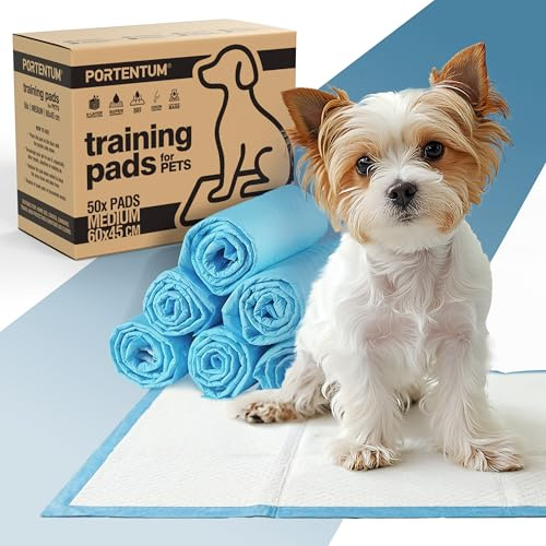 PORTENTUM PIPI Matten für Hunde 60x45 cm 50 Stück – 6-lagig – Welpen Unterlagen mit Geruchskontrolle – Wickelunterlage Einweg auslaufsicher – Trainingspads für Hunde saugfähig