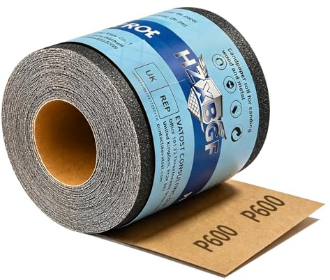 600 Körnung Schleifpapier Rolle, 93 mm breit x 10 m lang | Sehr fein, Siliziumkarbid-Langbrett-Schleifpapier, reißfestes Rückmaterial, für Automobil, Trockenbau, Metall, Holz