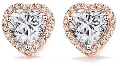 FEIKFEIZ Orecchini da donna con Moissanite a forma di cuore da 1CT, coltivati in laboratorio, 925 argento con placcatura in oro rosa 18K, orecchini a lobo, regalo di gioielli.