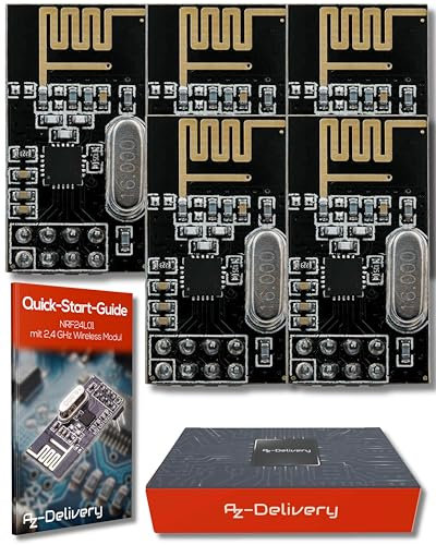 AZDelivery 5 x Modulo Wireless Compatible con NRF24L01 de 2.4GHz Compatible con Arduino, ESP8266, Raspberry Pi, etc. Compatible con Arduino con E-Book Incluido!