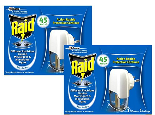 RAID Lot de 2 Diffuseur Electrique 45 Nuits sans parfum action rapide et continue contre moustiques et moustiques tigres
