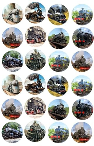 24 Assorted Trains Pre-Cut Premium Rice Card Cup Cake Toppers