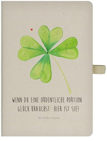 Mr. & Mrs. Panda DIN A5 Baumwoll Notizbuch Blume Kleeblatt - Geschenk, Garten, neuer Job, Umzug, Motivation, Sommer Deko, Schreibheft, Frühlings