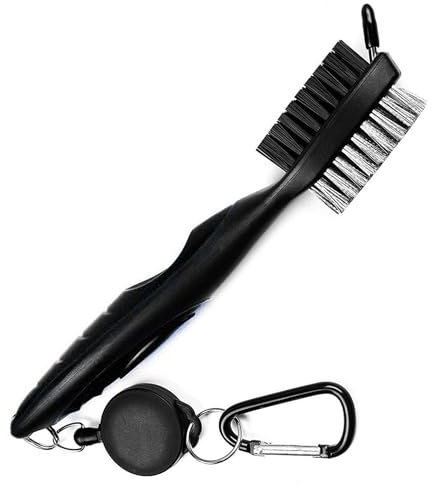 Golfschläger-Reinigungsbürste und Rillenreiniger mit einziehbarem Clip, ausziehbar auf 60 cm, ergonomisches Design, lässt sich leicht an Golftasche befestigen (schwarz)