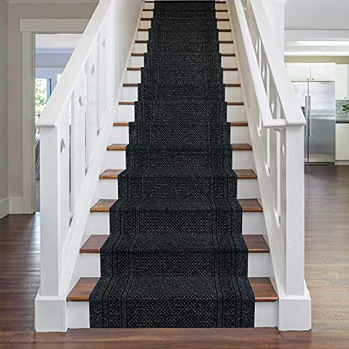 runrug Stair Runner Rug - Non Slip - Staircase Carpet Runner for Stairs - Stain Resistant Stair Carpet Rug Runner - Ideal for High Foot-Traffic - 66cm Wide x 540cm Long - Aztec, Black