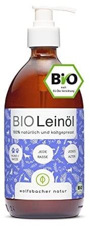 Wolfsbacher Natur Bio Leinöl – Hochwertiges Leinöl für Hunde und Katzen, kaltgepresst aus Deutschland, DE-ÖKO-060, Leinöl 500ml