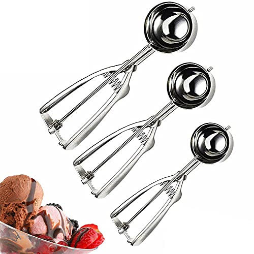 Hovico Cookie Scoop Set, Ice Cream Scoop Set, 3 PCS 18/8 Stainless Steel Ice Cream Scoop Trigger Include Large-Medium-Small Size