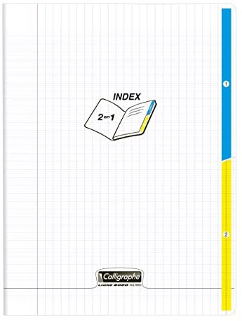 Calligraphe 18223C Un Cahier Agrafé 2 Index Incolore (une Marque de Clairefontaine) - 24x32 cm - 96 Pages Grands Carreaux - Papier Blanc 90 g - Couverture Polypro Transparent