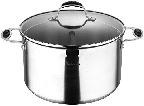 MasterPro Foodies | Olla de Cocina con Tapa de Cristal | Capacidad de 9,8L | Olla de Acero Inoxidable | Muy Resistente, Fácil de Limpiar y Para Todo Tipo de Cocinas