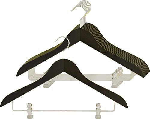 MAWA 10 Stück Kleiderbügel mit Klammernsteg Business K, Hemden, Blusen, Jacketts, Umweltfreundlich, FSC® Zertifiziert, Buche, 360° Drehbar, 45 cm, Nussbaum